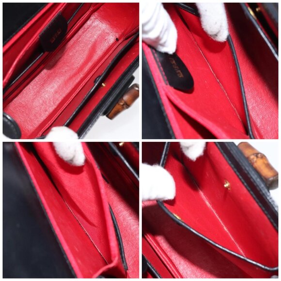 GUCCI Bamboo Hand Bag Leather Black Gold 000 46 0188 Auth 122152 - Picture 16 of 16